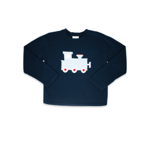 Cozy Up Sweater-Navy Train (Baby)
